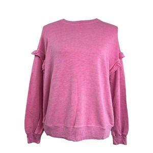 New Monrow Women's Super Soft Cotton Blend Ruffle Top Hot Pink M